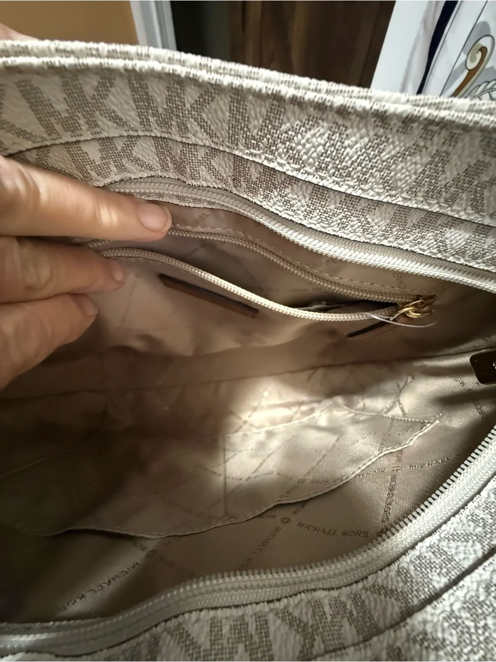 Michael Kors Beige Logo Crossbody Bag with Brown Strap NWT
